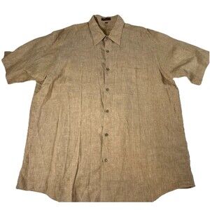 Tasso Elba Mens Sz XL Brown Linen Shirt Short Sleeve